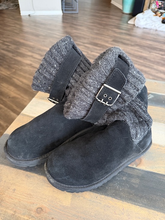 UGG Shoes - Ugg Black Suede Knit Cuff Buckle Boots